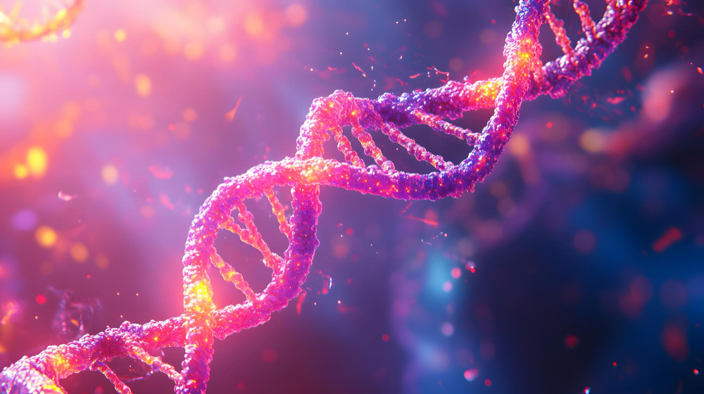 DNA double helix representing genomic sequencing for multiple myeloma diagnostics